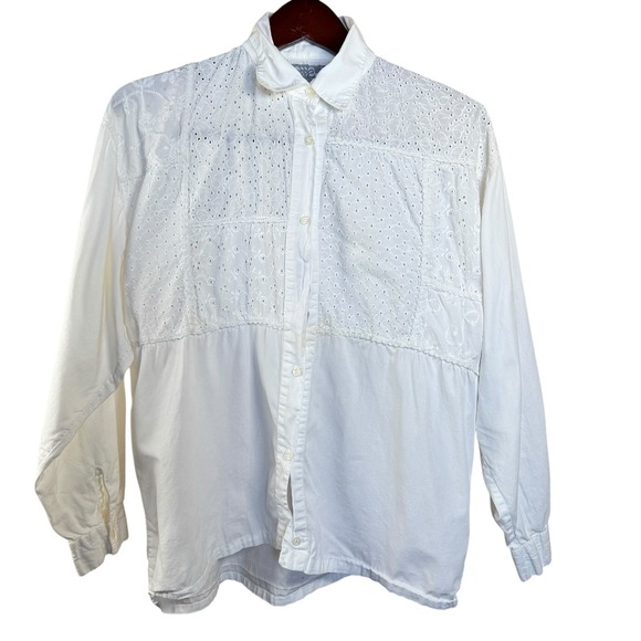 Sorrel International Vintage Retro‎ Button-up White Eyelet Blouse Womans Medium - Picture 1 of 8